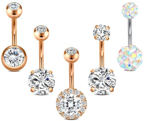 Crdifu Piercing Ombligo Oro Rosa & Plata 14G 10mm Piercing de Ombligo
