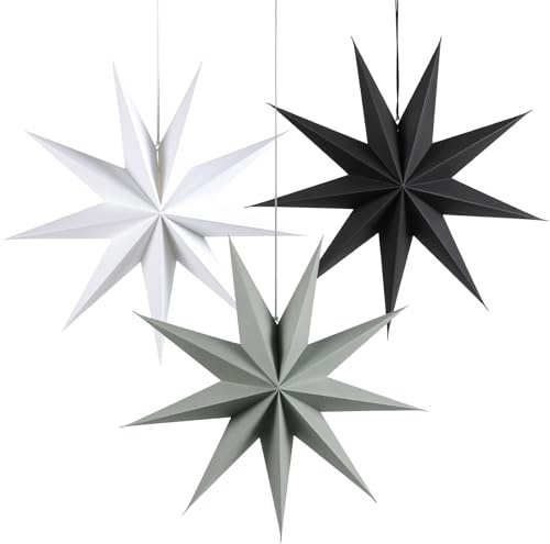 Sunbeauty - Estrella decorativa de papel (30 cm, 3 unidades), diseño de estrellas
