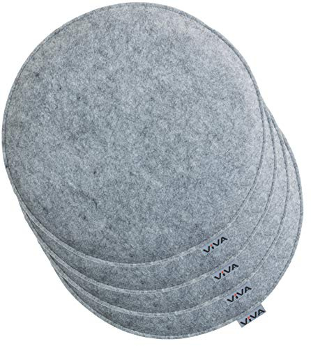 Brandsseller 4er Set Sitzkissen aus Filz Ø 35x2 cm – Robuste Stuhlauflagen für innen und außen, rundes Sitzpolster, strapazierfähiges Kissen für Stühle – Hellgrau