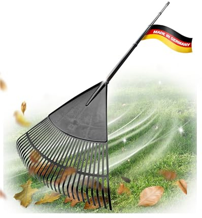Novatool 3X Laubbesen mit 4tlg Steck- & Schraubstiel, Laubfeger mit 30 Kunststoff-Zinken, Rechen Arbeitsbreite 75cm, Laubrechen, Gartenbesen, Rasenrechen, Harke, Landschaftsbesen, Gartengerät Schwarz