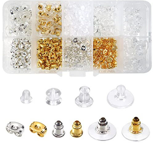 TOAOB 600 Piezas Tuercas de Pendientes 10 Estilos Metal Caucho plástico Tuercas con Botón Circular de Mariposa para Hacer Joyería Bisutería Fabricación