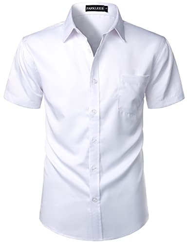 PARKLEES Chemise boutonnée à manches courtes et poche pour homme, coupe ajustée, style décontracté, urbain, élégant