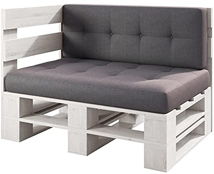 sunnypillow palettenmöbel Europaletten Indoor und Outdoor - Lounge gartenmöbel Holz gartenmöbel Set Lounge möbel Terrasse Balkon loft Stil Paletten Palette (Weiß Eckbank 120 x 80 cm Höhe : 30 cm)