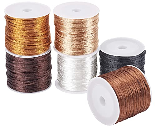 PandaHall 96 Yards 6 Farben Nylon Trim Seidenschnur， 1.5mm Satin Rattail Cord String Für Chinesischen Knoten, Makramee, Perlstickerei, Freundschaftsarmband Schmuckherstellung