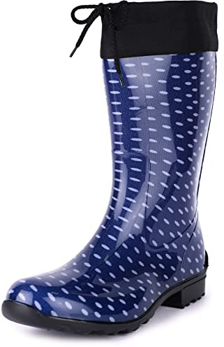 Ladeheid Botas de Agua Impermeables para Mujer Botas Antideslizantes Rubberboots Altas de Lluvia en PVC Zapatos de Mujeres LA-968 (Azul Oscuro/Puntos, 38 EU)