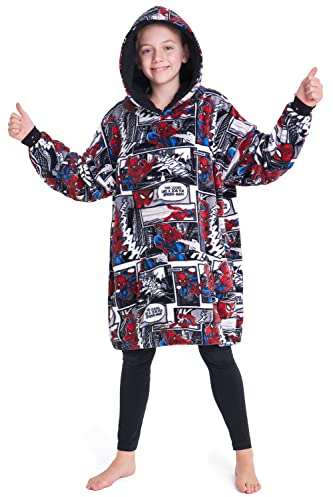 Marvel Spiderman Plaid Capuche Enfant Ado Couverture Polaire Portable Avengers Hulk Captain America Thor Hoodie Oversize Cadeau Garçon (Multi Spiderman)