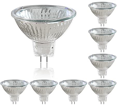 Caldarax Paquete de 8 Bombilla Halógena Reflectora GU5.3 12V 50W, Regulable Halógena Dicroica, 2700K Blanco Cálido, 660lm, Reflector Halógeno GU5.3 Foco, 36° Ángulo de Haz
