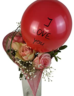 Blumenstrauß -I Love You- Luftballon frei beschriftbar mit 3 Worten > diese Bitte nach dem Kauf als Nachricht mitteilen - mit kostenloser Glückwunschkarte/handgeschrieben