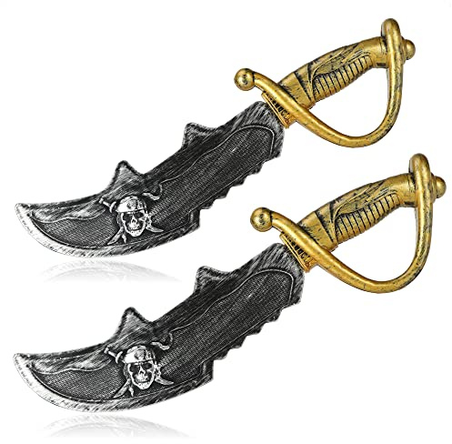 com-four® 2X sciabola da Pirata con Teschio - Spada per Piccoli Pirati - Accessorio di Carnevale per Feste a Tema, Festa dei Bambini - Accessori per Costumi per Bambini - Pirati, Carnevale, Halloween