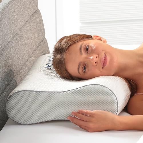 MLILY by Bestschlaf Nackenstützkissen Air Wave, atmungsaktiv aus hochwertigen modernen Visko-Mineralschaum, höhenverstellbares Kopfkissen durch Memory Foam, mit waschbarem Bezug