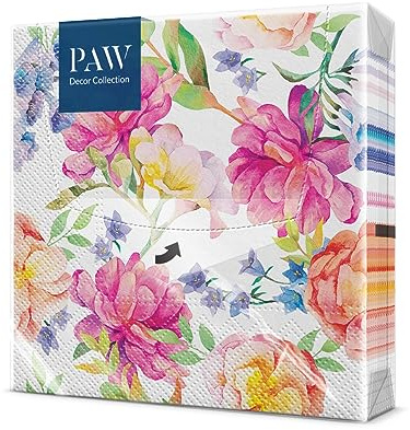 PAW Servietten 33 x 33 cm, 20 Stück - Orchidee Mit Pfingstrose | Dreilagig, saugstark und reißfest, dekorativ für Geburtstag, Hochzeit und Kaffeetafel, bringt Farbe auf den Tisch