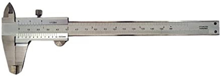 WRS Präz.-Messschieber/Schieblehre mit Feststellschraube, DIN 862, rostfrei, mattverchromt, ganz gehärtet, 4-fach Messung, mit Gewindetabelle, im Etui, Größen Name: 150 mm Messbereich, Nonius 0,05 mm