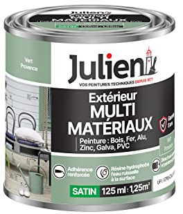 Julien Peinture Multi-Matériaux Satin en phase Aqueuse - Bois, Fer, Alu, PVC, Zinc, Acier galvanisé, brut ou peint - Vert Provence 0,125 L