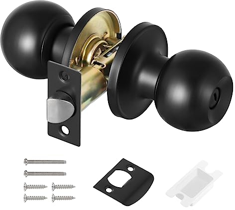 Faankiton Privacy Keyless Lock Set Stainless Steel Interior Door Knobs, Privacy Door Knob with Lock Sets Round Interior Door Handle for Bedroom/Bathroom, 1 Pack (Privacy Door Lock, Black)