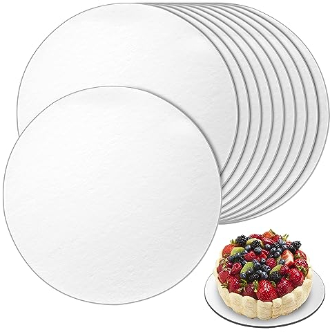Domkan Sottotorta Tondo Cake Board 30cm Vassoio Torta Rotondo in Cartone Base Torta Rivestita per Decorazione di Torte di Matrimoni e Compleanno (10 pezzi Argento)