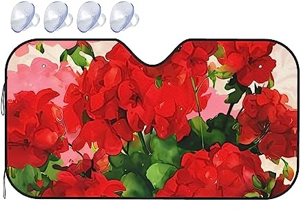Red Geraniums Printed Car Windshield Sunshade Car Sun Visor Front Windshield Sun Shade Foldable Sun Shield For Keeps Your Vehicle Cool