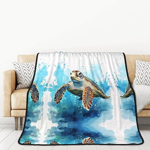 Schildkröte im blauen Ozean, doppelseitige Flanelldecke für Autobetten und Nickerchen für Erwachsene, eine warme und gemütliche Decke (152,4 x 203,2 cm)