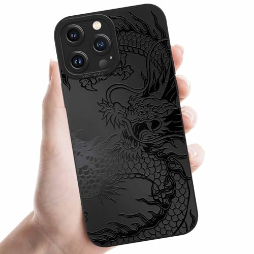 Coalbooliy Coques pour iPhone 13 Pro Max 6,7'', Étui Noir Souple TPU Silicone Aesthetic Modèle Dragon Dessin Durable Fine Housse de Antichoc Camera Protection Cover Cadeau Filles, 06