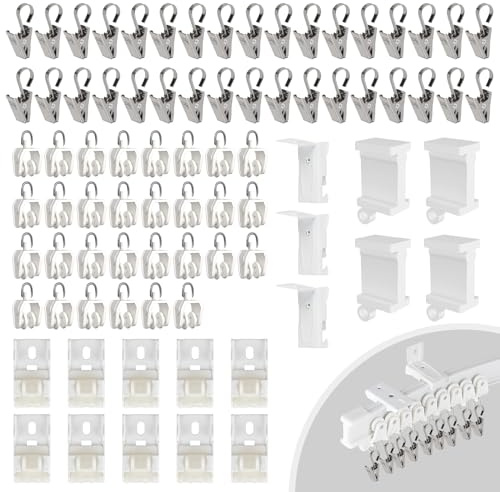 EFUTURETIME 81 PCS Accessori per Binari per Tende a Soffitto, Binario Rullo, Tappi Terminali, Clip per Tende Metallo, Staffe di Montaggio per Binari per Tende, Bianco