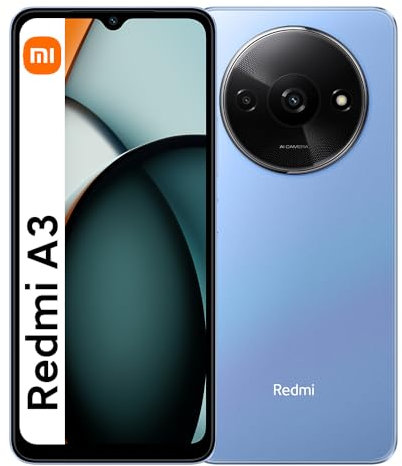 XIAOMI Redmi A3 Smartphone senza contratto, 3 GB RAM+64 GB ROM/1 TB espandibile, 5000 mAh, 90 Hz, display AMOLED, metodi di sblocco per viso e impronte digitali, processore Octa-core blu