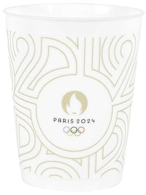 PARIS 2024 Lot de 24 Gobelets Réutilisables Officiels 35 cl Blanc et Or | Polypropylène, lot de 24 gobelets réutilisables, produit officiel Paris 2024, 35 cl, blanc et or