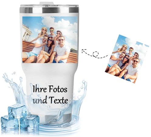Kaffeebecher to Go Personalisiert, Thermobecher Personalisiert mit Foto Name Text, 30oz/890ml Edelstahl Thermobecher Kaffee mit Deckel, Doppelwandige Vakuumisolierung, Tassendruck
