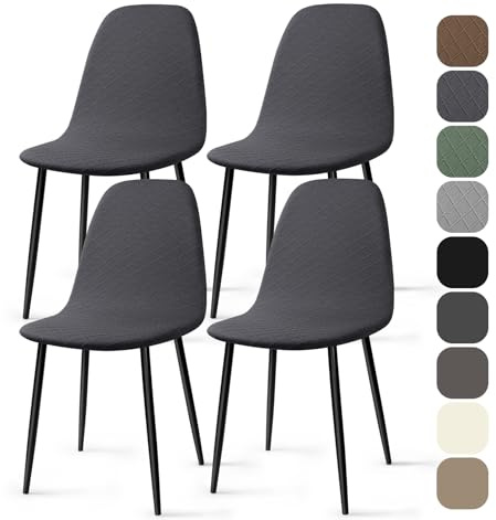 BalladHome Stuhlhussen 4 Stück Universal Stretch Stuhlbezug Jacquard Hussen für Stühle Abnehmbare Waschbar Esszimmerstühle Bezug Hussen für Küchenstühle Hotel Bankett (Dunkelgrau, 4 Stück)-KL