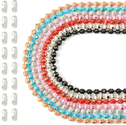Magibeads Messing-Kugelkette, 2 Meter x 7 Stränge, bunte Kugelkette, Halskette, Armband, Kettenglied mit Perlenkettenverbindern, facettierte Kugelkette für Bastelarbeiten, DIY, hängende Ornamente