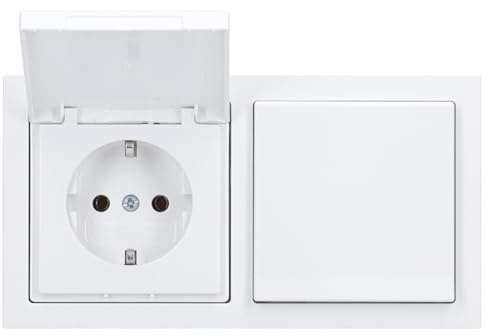 Busch-Jaeger future linear 2-fach SCHUKO Steckdosen mit Klappdeckel | 2× 20 EUK-84 SCHUKO Steckdosen mit Klappdeckel + 1× 1722-184K Abdeckrahmen 2-fach Studioweiß