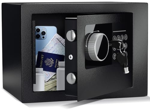 Petit Coffre Fort Électronique Numérique, Coffre-fort en Acier de 6.6L avec Serrure Électronique et 2 Clés, Coffre Fort Mural avec Système D'alarme Intelligent pour Argent Bijoux Documents, Noir