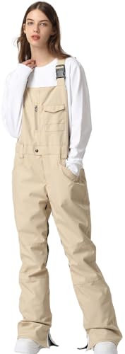 HOUZONIY Pantalon de Ski pour Femme, Bavoir de Neige, imperméable, Coupe-Vent, isolé, Salopette résistante à l'usure, pour la randonnée, l'escalade(K03-Khaki S)