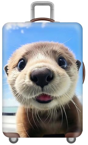 Highdi Kofferschutzhülle, Elastisch Kofferhülle, Kofferhülle mit Reißverschluss, Animal-Print Staubdichte Reisekoffer Hülle, Waschbar Koffer Schutzhülle (Otter,L (26-28 Zoll))