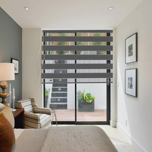 Verdunkelungsrollo Klemmfix 70 x 200 cm Hitzeschutz Energiesparend Fensterrollo Zebrarollo Seitenzugrollo Inkl. Montagematerial für Wohnzimmer Küche Büro, Dunkelgrau