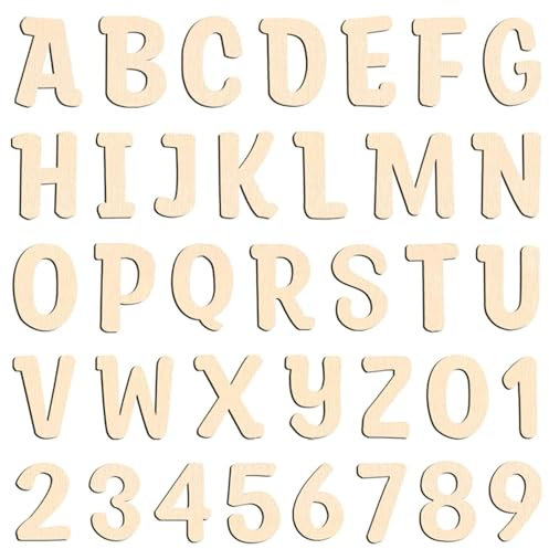 Holzbuchstaben, 408 Stück Holzbuchstaben und Holzzahlen, Buchstaben Holz (A-Z), Zahlen Holz (0-9), Alphabet, für Dekoration, DIY Bastelprojekte