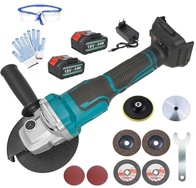 Smerigliatrice Angolare, Compatibile con Makita DGA517Z, 18V Smerigliatrice Angolare Elettrica, Diametro di 125mm con 2x 5.5Ah Batteria e Caricabatterie,16 Accessori, Per Molatura/Lucidatura/Taglio