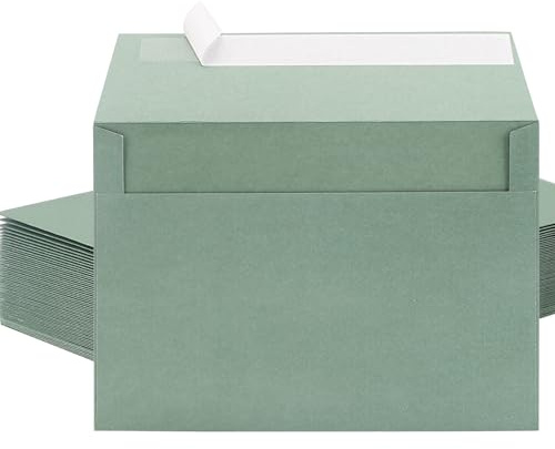 40 Stück Grüne Briefumschläge – Selbstklebende Umschläge – Quadratische Briefumschläge – 18,34 x 13,34 cm – Kuverts ohne Fenster – Ideal für Weihnachten, Grußkarten und Einladungen