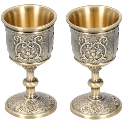 Hapivida Mittelalterlicher Kelch 7,3 × 3,9cm Vintage Heilige Gral Kelch Handgemachte Metall Geprägte Blume Kelchs zum Trinken von Whisky Wodka Wein Likör für Home Bar (S*2)