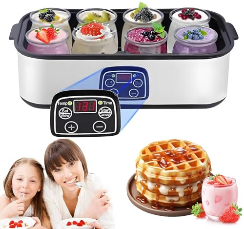 Automatic Yogurt Maker, Probiotic Yogurt Maker Machine with 8 Glass Jars, Adjustable Temperature & Timer, Multi-Function Electric Yogurt Machine, for Fresh Homemade Yogurt, Health Gift