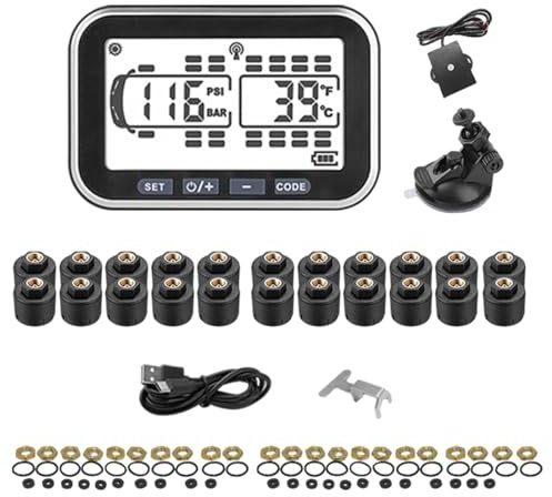 Midyshing Solar-TPMS 4.5-Zoll,0-199psi (13 bar), geeignet für Reisewagen, Busse, Wohnmobile, Wohnwagenanhänger. Mit hochpräzisen Sensoren, schwarz, Reisewagenzubehör.（22 Sensors）