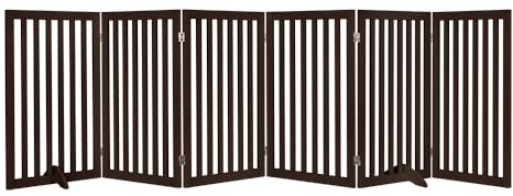 unipaws Hundegitter 306 cm extra breit, freistehendes Hundetor für Türen & Treppen, faltbares Welpengitter, Holz Laufstall, erweiterbare Hundebarriere für Zuhause (91 cm, Dunkelbraun)