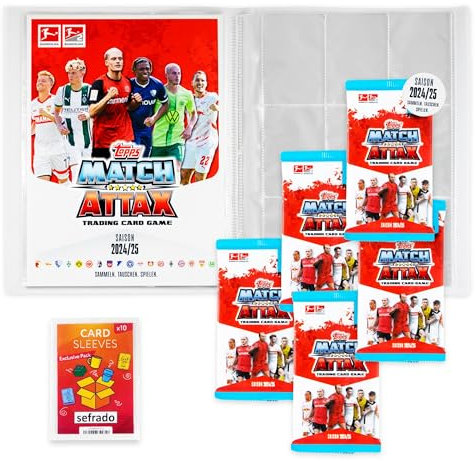 sefrado Bundle exklusive Hüllen kompatibel mit Topps Match Attax Leere Sammelmappe + 5 Booster Bundesliga Saison 2024/2025