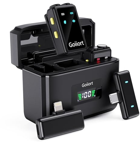 Goiiort Wireless Lavalier Microphone for iPhone,iOS and Android with Charging Case,Mini Mic with Noise Reduction,Plug and Play for Video Recording,Volgging,YouTube,Interview and Live Streaming