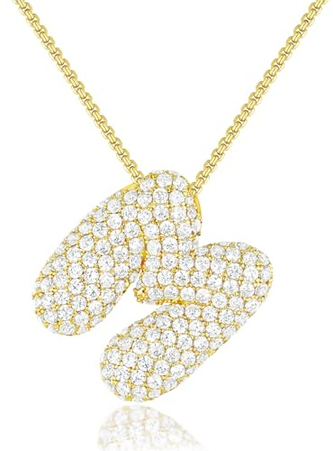 KissYan Blase Buchstaben Halskette Damen, Silber/Gold Ballon Initialen Kette Bling Zirkonia Buchstaben Anhänger A-Z Schmuck Geschenke für Frauen
