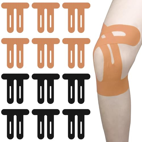 Bcautay 12 Stück Precut Kinesiotapes, Knie Tape Vorgeschnitten | Für Joints Support Muskel,Schmerzlinderung Mit Perfektem Trage Komfort Wasserfestes Elastisches (Schwarz und Hautfarbe)