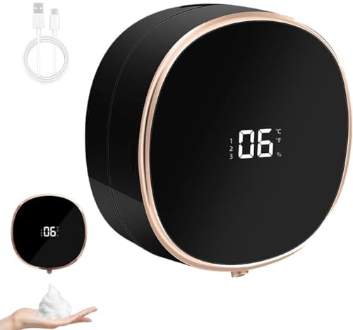 Dispenser Di Sapone Zhiya, Dispenser Di Sapone Ricaricabile a Parete Con Sensore Intelligente, Dispenser Di Liquidi Con Display Della Temperatura, Macchina Automatica per Disinfettante(Nero)