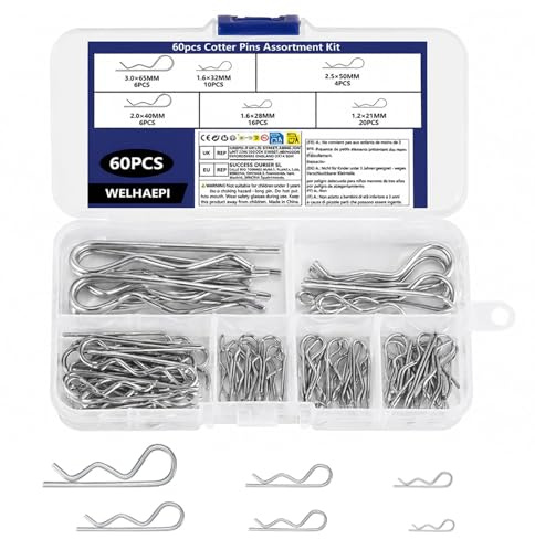 60 Stück Splinte Federstecker Set, Federsplinte, Sicherungssplinte R-Clips | Sicherungssplinte Splinte Sortiment kit für Autos Mechaniker Federsplinte Edelstahl 304