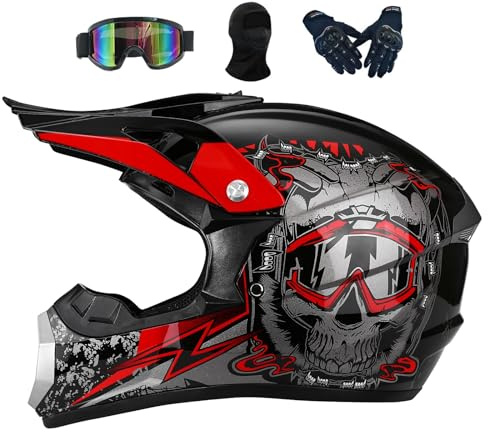 Casque Moto Cross Enfant, Motocross Cycliste pour Garçon Et Fille 6-15 Ans, Homme VTT Integral, Femme pour Enfants, Scooter De Ski(Red,M(54-55CM))