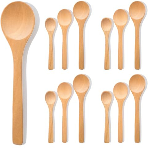 12 Stück Holzlöffel Klein - Holzlöffel - Holzkochlöffel | Für Zuhause, Küche, Kaffee, Party, Restaurant
