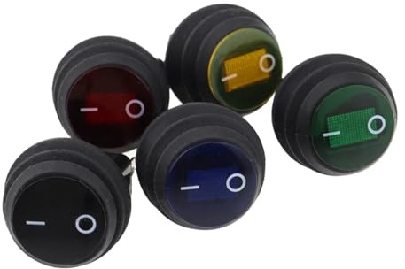 5 pezzi Pulsante impermeabile con interruttore a bilanciere luminoso 12V 220V Apertura 20MM Interruttori a punto argentato rotondi a 3 pin a forma di barca(5 colors one each,12V)