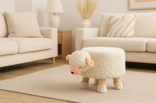 MIKONI Kinderhocker Schafe Sofa - Bequemer Hocker in Samtstoff - Polstermöbel Pouf für Kinderzimmer - Sitzhöhe 25 cm (Schaf)